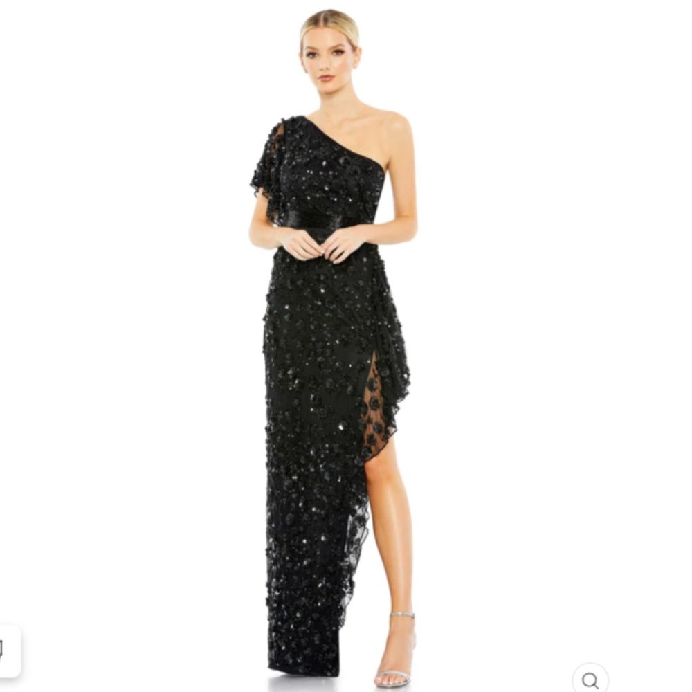 ONE SHOULDER EMBELLISHED GOWN Size 12, 10 COLOR — Black New With Tags